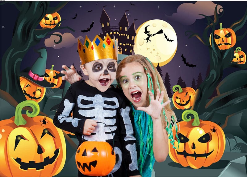 CYLYH 7x5ft Halloween Themed Photography Backdrop Castle Pumpkin Head Bats Moonlight Background Halloween Party Banner - Image 5